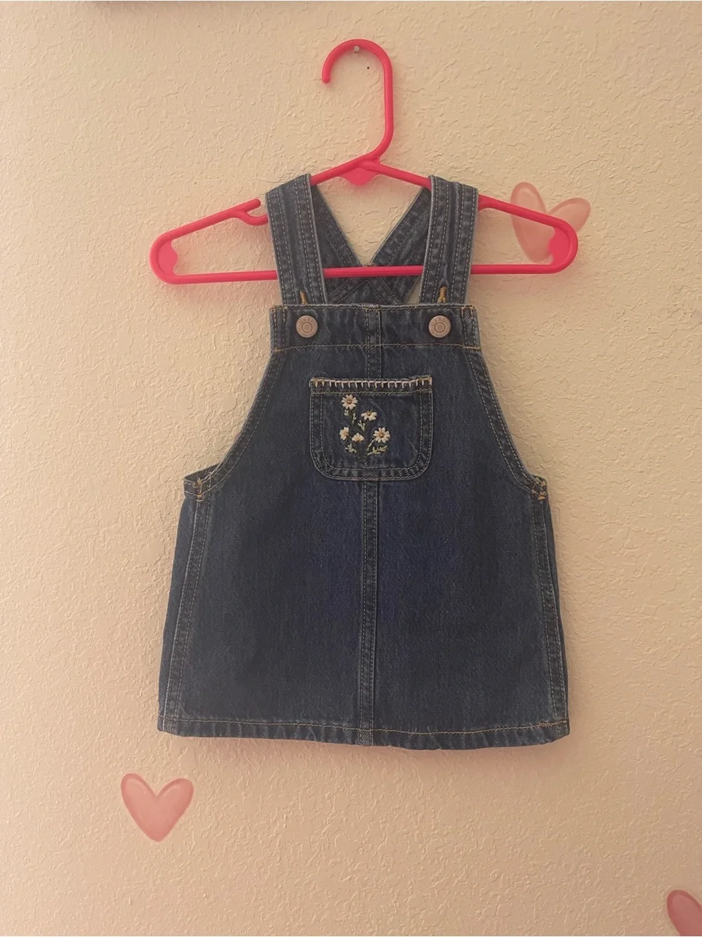 Old Navy Dark Blue Denim Overall Dress with Embroidered Pocket